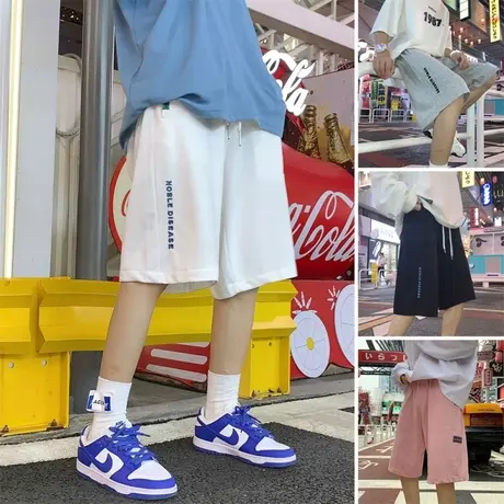 字母刺绣运动短裤男夏季百搭ins潮牌五分裤设计感宽松直筒休闲裤商品大图