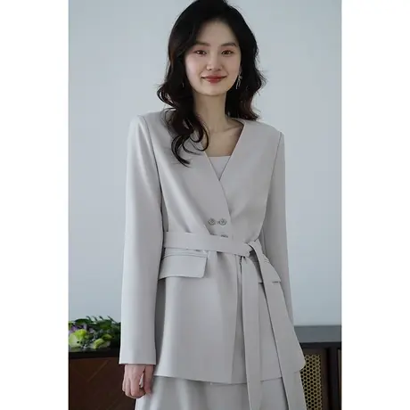 嘉茱莉2025春季新款V领西装外套女中长款宽松上衣设计感西服小众商品大图