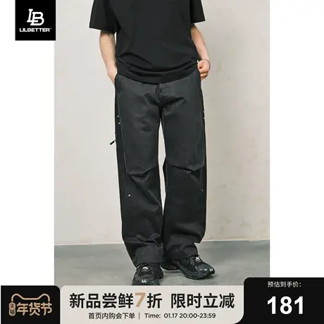 Lilbetter牛仔裤男2025新款高街双膝打褶vintage水洗做旧复古长裤图片