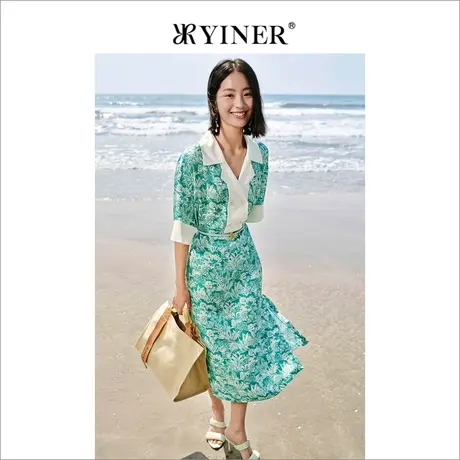 YINER音儿女装夏季收腰西装真丝连衣裙图片