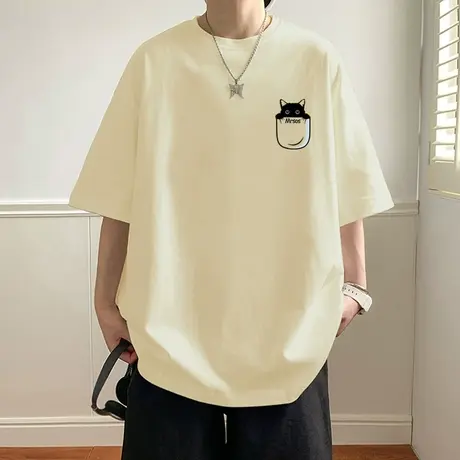 短袖t恤男夏季2024新款休闲圆领体恤宽松潮流卡通纯棉半袖上衣服商品大图