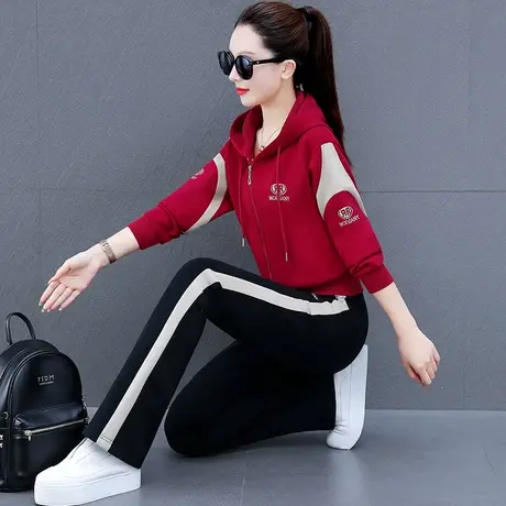 连帽拉链卫衣套装女春秋2024年新款时尚舒适显瘦休闲运动服两件套商品大图