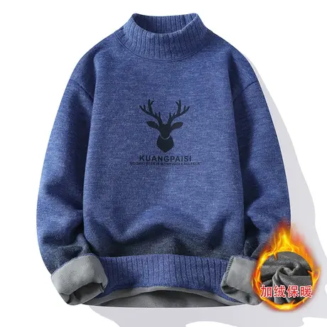 半高领毛衣男秋冬季加绒加厚宽松休闲一体绒针织衫男百搭学生线衣商品大图