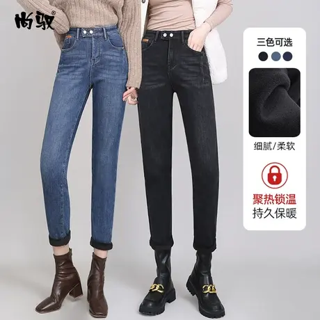 加绒牛仔裤女冬2023年新款宽松百搭设计感高腰时尚直筒哈伦老爹裤商品大图