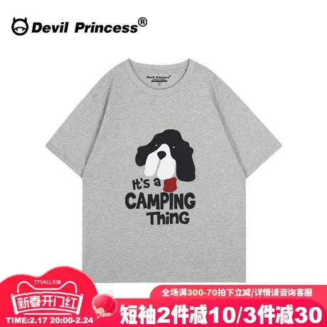 学院风设计感卡通印花灰色短袖女t恤宽松大版古着感通勤半袖上衣图片