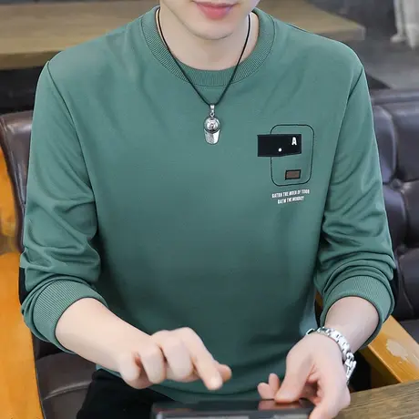 圆领卫衣男秋季新款休闲百搭帅气打底衫简约时尚长袖T恤潮牌男装商品大图