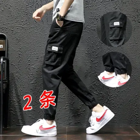 工装裤子男士夏季潮流休闲宽松九分哈伦裤学生束脚裤夏天薄款长裤商品大图