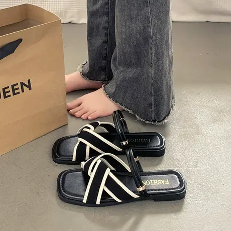 法式仙女风平底凉鞋女夏时尚配裙子气质2024新款爆款百搭罗马凉拖商品大图