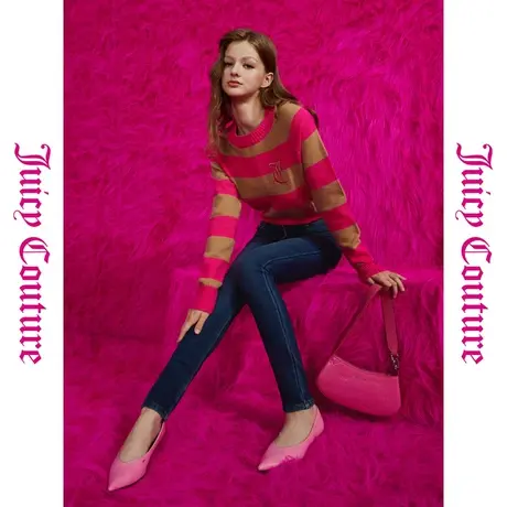 Juicy Couture橘滋秋女女装年新款甜豆撞色扣加绒水洗女牛仔裤商品大图