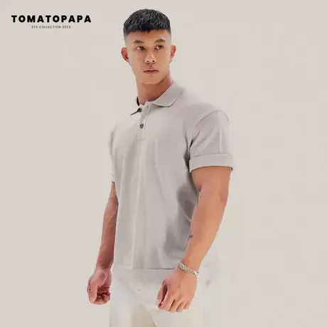 TOMATOPAPA夏季新款短袖POLO衫男翻领商务菠萝纹肌理针织T上衣男商品大图