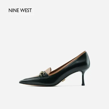 Nine West/玖熙法式拼色名媛高跟鞋2023秋新款复古气质金属扣单鞋商品大图
