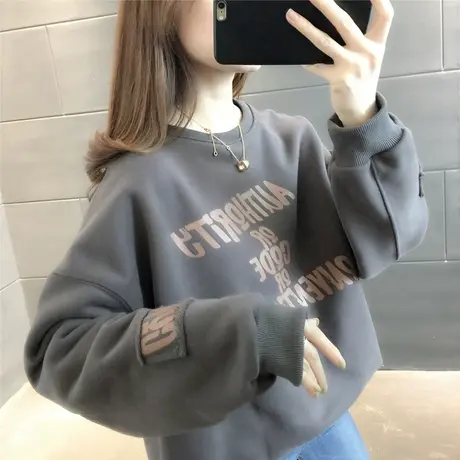 加绒卫衣女秋装2023年新款女装宽松秋冬加厚爆款外套ins潮中长款图片