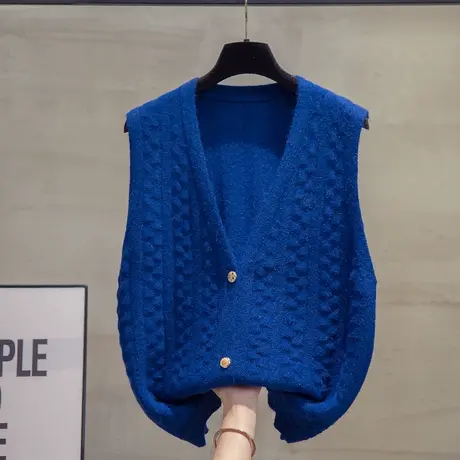 v领针织开衫马甲背心女2023秋装新款宽松马夹外穿镂空毛衣坎肩潮图片