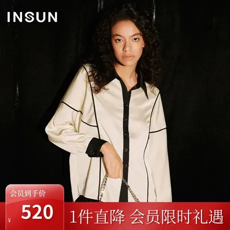 恩裳COVER2023秋季新款黑白撞色廓形衬衫酷飒上衣图片