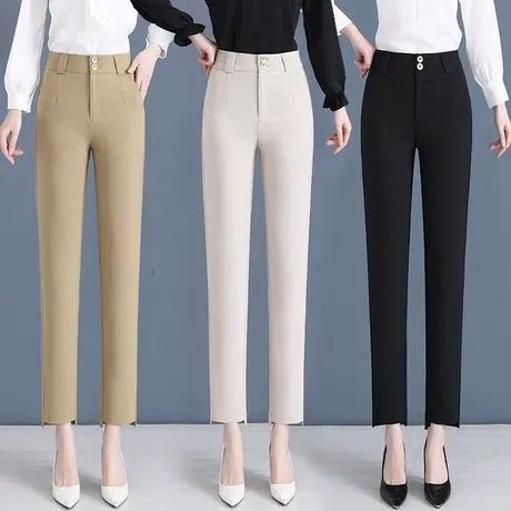 九分西装裤女小个子高腰修身哈伦裤春季新款双扣百搭直筒休闲西裤商品大图