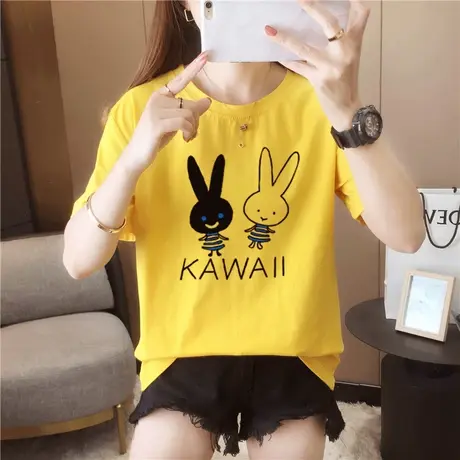 白色T恤女中长款宽松韩版短袖上衣春夏2023年新款印花内搭打底衫商品大图