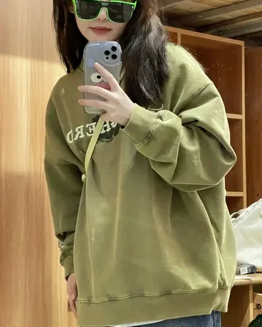 美式复古卫衣女2022新款秋冬设计感小众上衣加绒加厚oversize外套图片