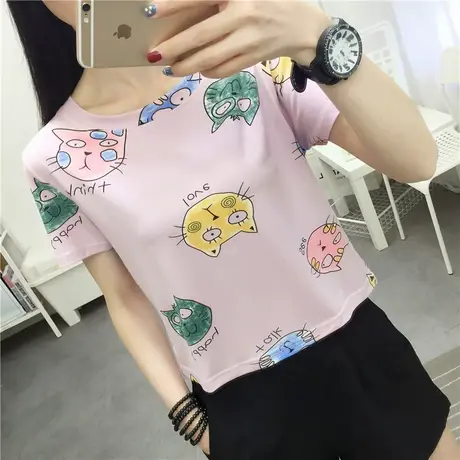 泫雅风衣服卡通短款上衣2023新款高腰韩版新品修身短袖T恤女图片