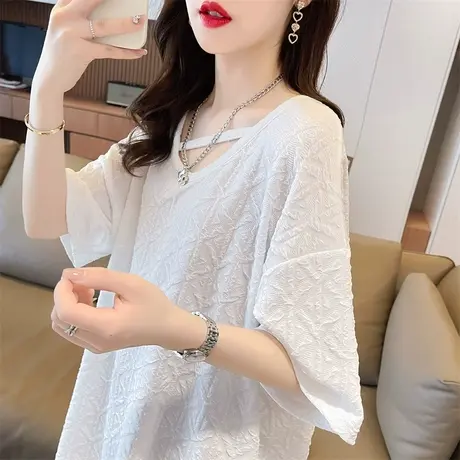 小众设计感短袖t恤女2023新款夏装韩版宽松大码中长款小心机上衣图片