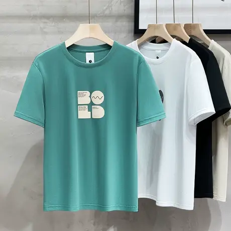 冰丝棉字母印花短袖t恤男夏季新款2023港风美式复古潮牌潮流体恤图片