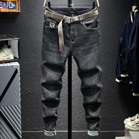 黑色牛仔裤男修身潮牌2021年新款春秋冬高端百搭裤子韩版潮流显瘦商品大图