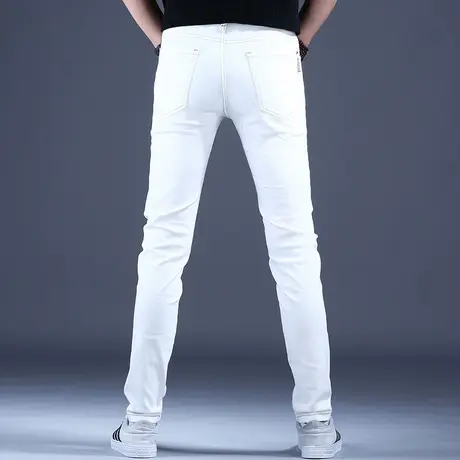 明线白色牛仔裤男款秋季潮流高端潮牌潮流裤子男修身小脚2023网红商品大图
