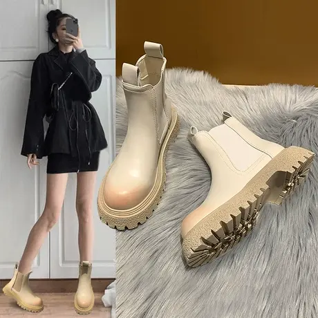 马丁靴女新款英伦风炸街爆款百搭加绒女靴今年流行厚底小个子短靴图片