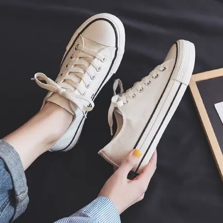 2023春夏新帆布鞋女小白鞋百搭黑鞋学生板鞋韩版港风原宿休闲布鞋商品大图