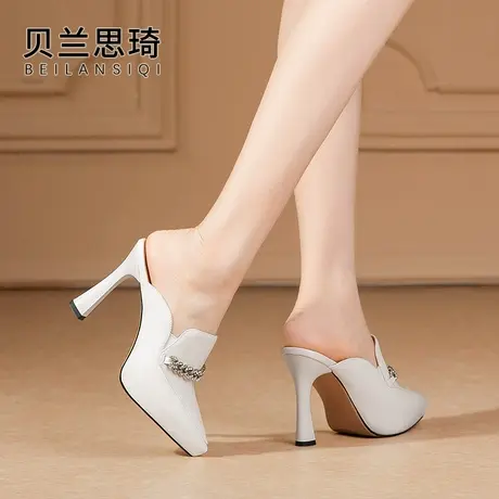 真皮外穿尖头防水台高跟鞋女2023夏季新款包头粗跟凉拖鞋图片