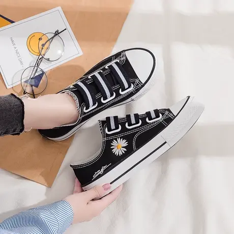 夏季2020新款ins低帮百搭经典款韩版日系风黑色帆布鞋女复古港味商品大图