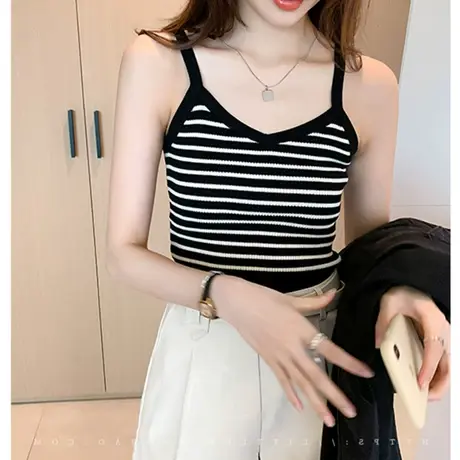抹胸小众黑白条纹吊带美背背心女夏季辣妹短款内搭外穿设计感上衣商品大图