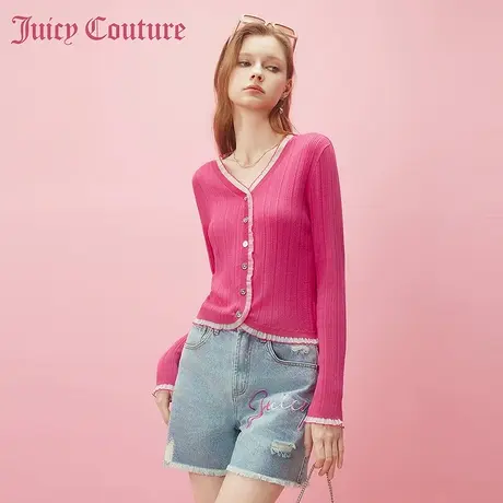 Juicy Couture橘滋2024早春日穿搭新款女装纽扣木耳边女士针织衫图片