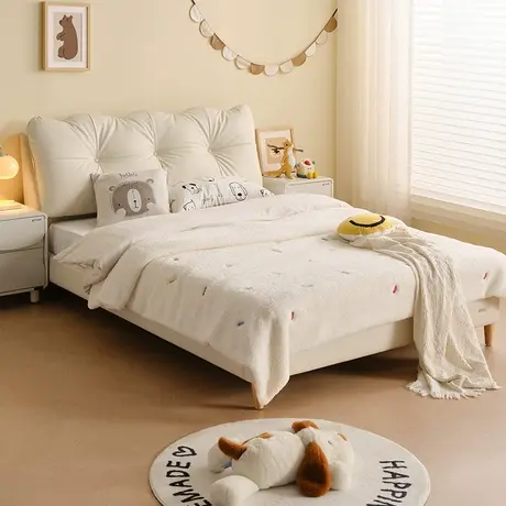 政府补贴全友家居奶油风儿童床2025年新款1米5小孩男女童单人床商品大图