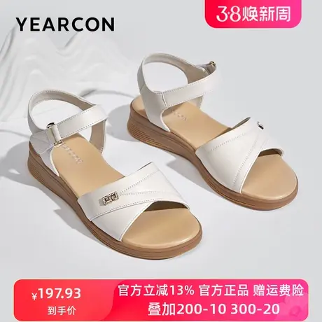 意尔康凉鞋女夏季2025年新款平底坡跟舒适中老年真皮妈妈凉鞋软底图片