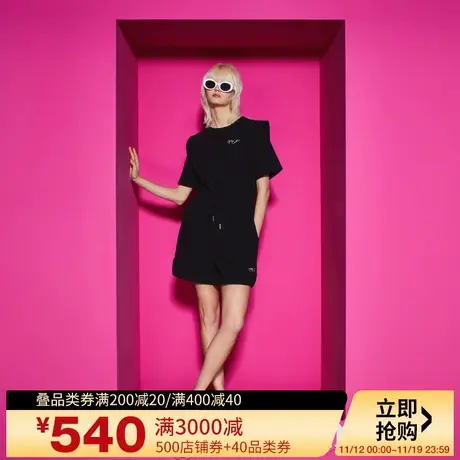 Juicy Couture橘滋23新款黑甜小华夫格银丝绣花女T恤商品大图