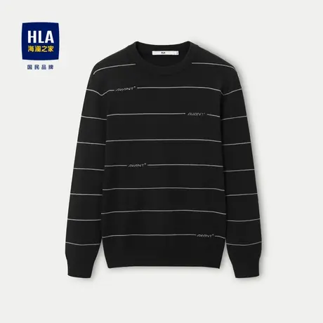 HLA/海澜之家包芯纱针织衫男2023秋季新款圆领字母刺绣洗水毛衣男商品大图