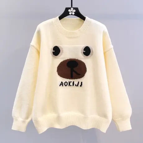 卡通小熊套头毛衣女秋冬2023新款日系慵懒风宽松软糯减龄针织上衣商品大图