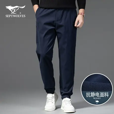 F七匹狼狼族部落秋冬时尚舒适抗静电青年休闲裤高弹束脚男士长裤图片