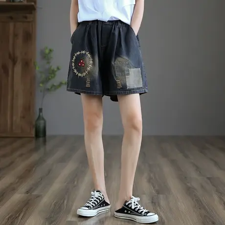 dza 贴布显瘦牛仔短裤女士2022夏季新款五分裤休闲薄款宽松阔腿裤图片