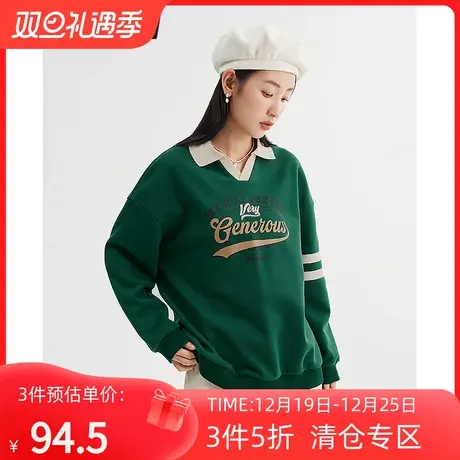 TOYOUTH初语卫衣女2022冬季新款校园polo减龄撞色落肩宽松卫衣商品大图