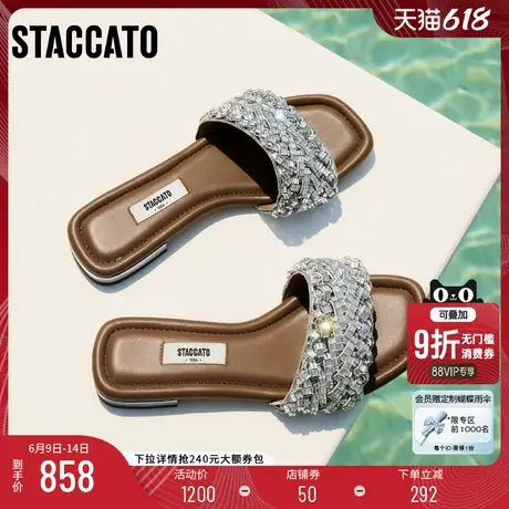 路静音同款思加图新款双轨星仙女风凉拖鞋一字拖平底鞋女EEQ17BT5商品大图