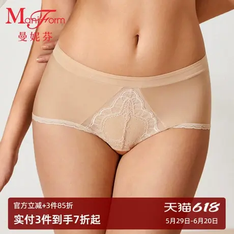 曼妮芬性感蕾丝短裤中高腰女士舒适全棉纯棉底裆内裤底裤20640609商品大图