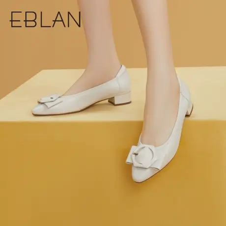 伊伴2023春季女鞋尖头粗跟单鞋低跟时尚优雅真皮鞋一脚蹬通勤鞋商品大图