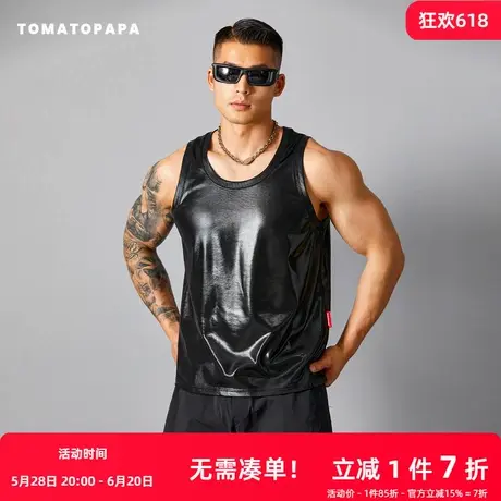 TOMATOPAPA夏季新款背心复古高弹仿皮柔软时尚休闲百搭潮流无袖衫商品大图