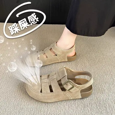 踩屎感勃肯凉鞋女2025夏季新款镂空透气包头罗马凉鞋女34码洞洞鞋图片