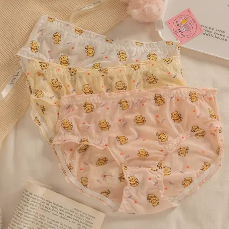 可爱小熊~女生薄款蕾丝抑菌夏季卡通可爱印花透气女士趣味三角裤图片
