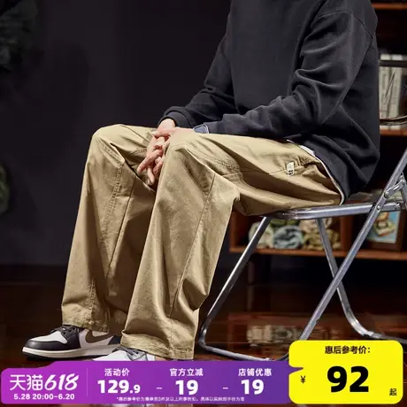 唐狮2024春秋季新款休闲裤宽松直筒工装裤男生裤子男黑色潮牌商品大图