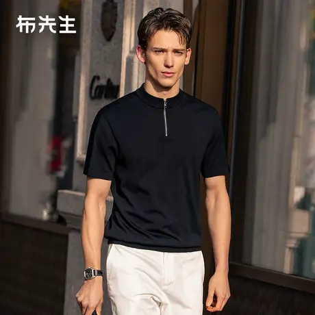MrBu布先生字母提花拼接T恤2025夏季拉链立领透气男士上衣ET16160图片