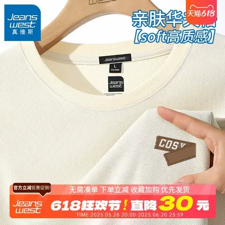GV真维斯重磅华夫格长袖t恤男春秋季美式休闲宽松大码圆领打底衫B商品大图