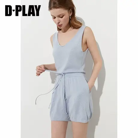 DPLAY2025年夏季新款蓝色吊带背心女流行宽松针织套装内搭上衣商品大图